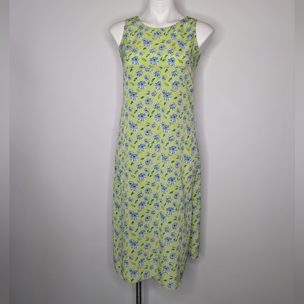 Vintage All That Jazz 90s Green Blue Floral Summer Sun Dress 16